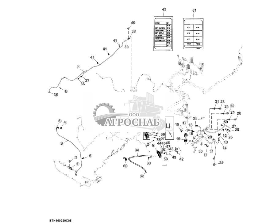 Жгут проводов шасси, с системой ActiveCommand Steering™ (ACS™) и резервным насосом, 15,0 L, двигатель FT4 (55) (804101 - ) - ST906661 259.jpg